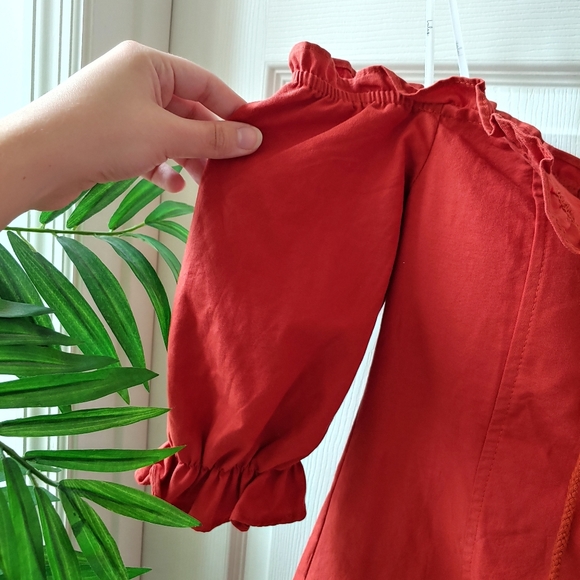 Lulus Off The Shoulder Lace Up Mini Dress Rust S - Picture 5 of 10